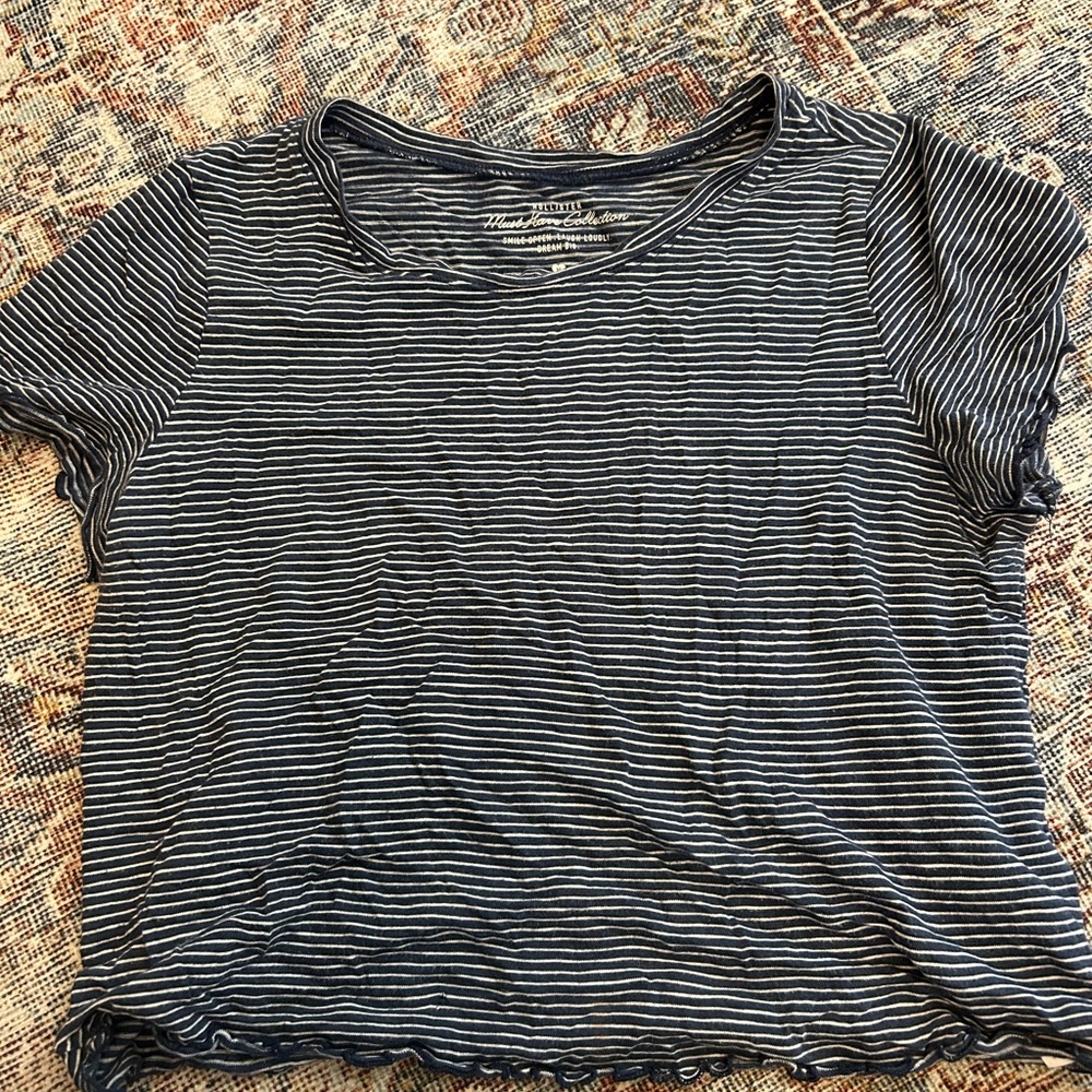 Hollister Navy and White Striped Tee